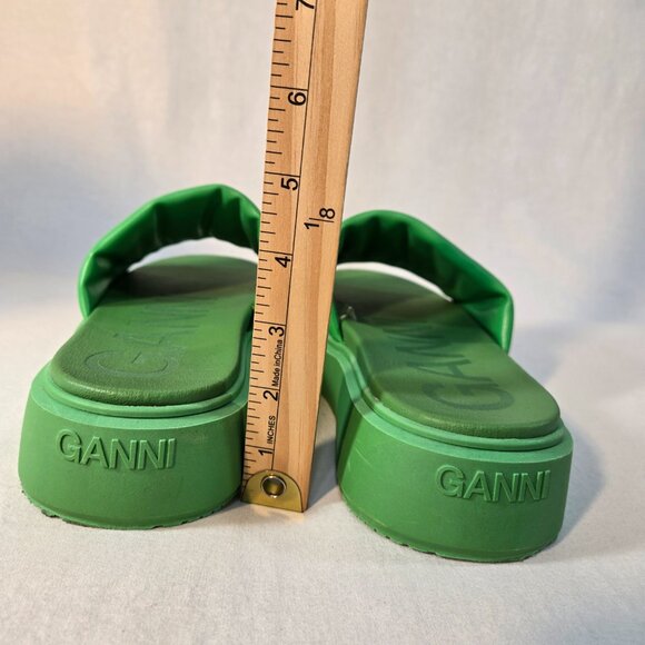 GANNI Green Vegea Slides Embossed Logo Slip-On Flat Platform Sandals Size 8.5/9. - Picture 5 of 16
